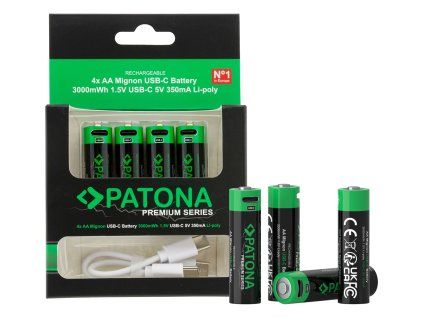 Aku AA/LR6 Li-Pol 2000mAh 1,5V-4ks s USB-C nabíjením