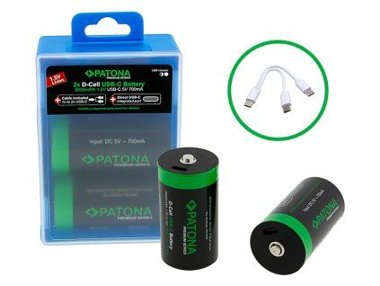Aku LR20 mono D Li-lon 4000mAh 1,5V-2ks s USB-C nabíjením